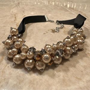 “New York City Romance” Pearl & Swarovski Crystal Ribbon Necklace